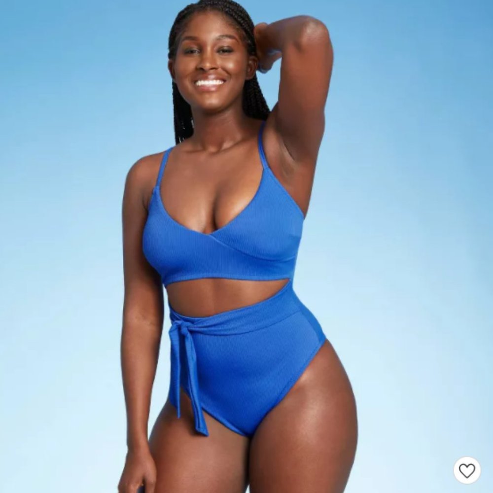 NWT Cut-out Sash-tie Ribbed One Piece Swimsuit